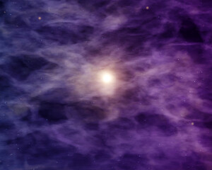 Naklejka na ściany i meble Cosmic background with Sun and nebula. Space flight to the Star. 3d illustration