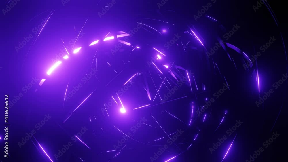 Poster intersection of wire with purple neon glow on faces smoothly move in cycle, constantly crossing each