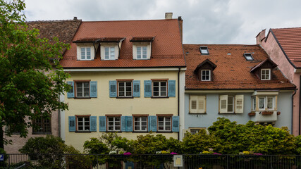 Engen, Germany - May 3 2019: Colorful old buildings in the historic center of Engen