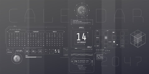 Composition of computer HUD interface with Calendar.