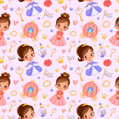Cute Cartoon Princess Seamless Pattern