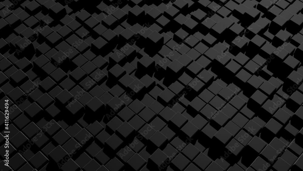 Poster 4k abstract looped dark background waves of cubes on plane. grid of cubes. vj bg for event, presenta