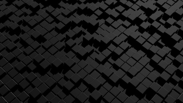 4k abstract looped dark background waves of cubes on plane. Grid of cubes. VJ bg for event, presentation. Classic simple motion design backdrop