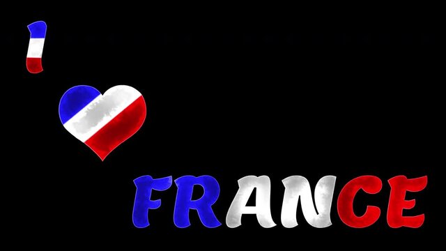 I love France animation with tricolor beating heart.Love France.icon flag,country love video.Text animation.