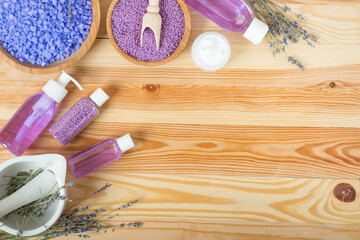 Fototapeta na wymiar set of bath cosmetics with lavender