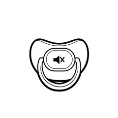 Baby pacifier with mute symbol linear drawing on white background
