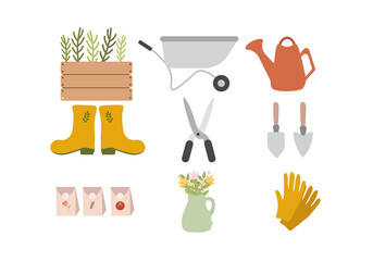 Collection of  gardeners and gardening tools
