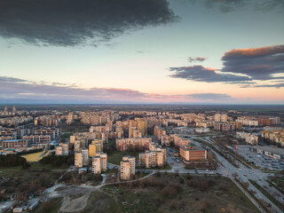 Obraz premium Sunset at residential building from the communist period in Plovdiv, Bulgaria