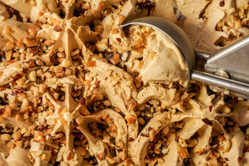 Closeup of  ice cream.  Ice cream texture.