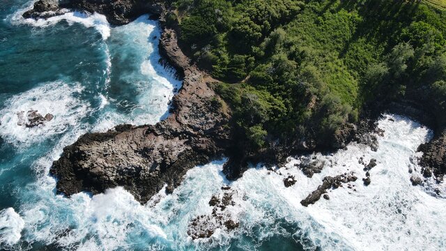 Aerial views of Lipoa point in West Maui during a winter swell 11