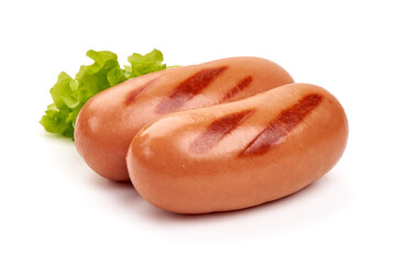 Grilled pork sausages, isolated on white background