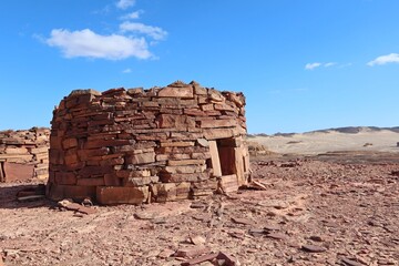 Fototapeta na wymiar Old stone made Nawamis structures in Sinai in Egypt