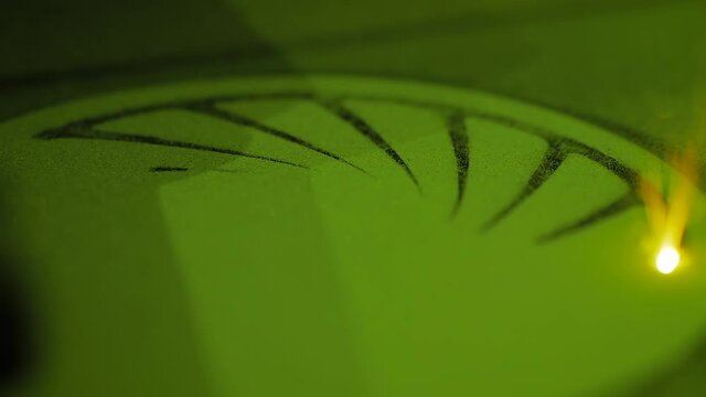 Selective laser melting - additive manufacturing metal 3D printer printing model - close up view, slow motion. Prototyping, metalworking, engraving, futuristic, production and technology concept