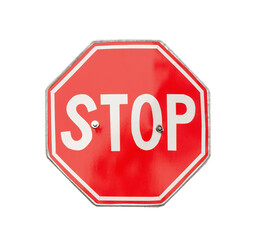 Stop traffic red prohibition sign on the white background