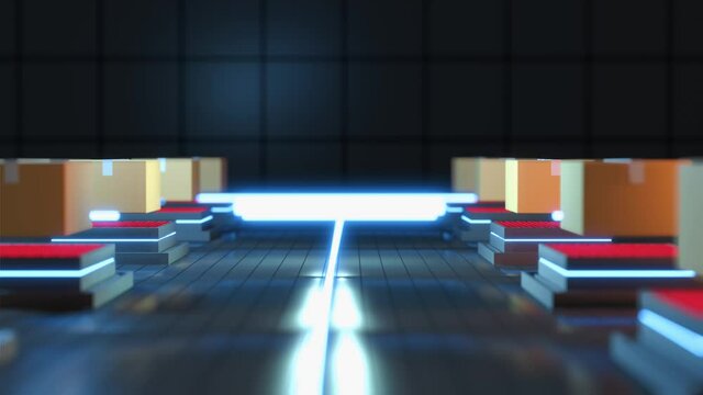 3d redner of automative sorting and delivery packages in darkstores. Modern shipping industry. AI dispatch post office loop video