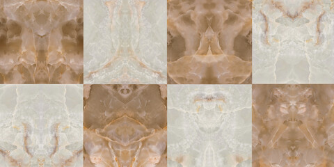 Marble background made of symmetrical squares in brown and beige tones