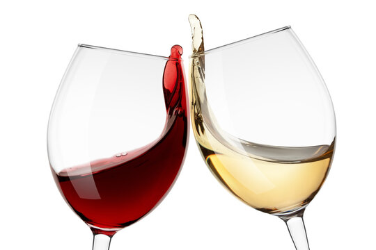 red and white Wine splash in glass isolated on white background, full depth of field, clipping path