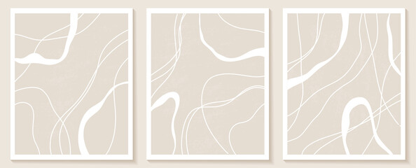 Set posters with abstract shapes and line in nude colors
