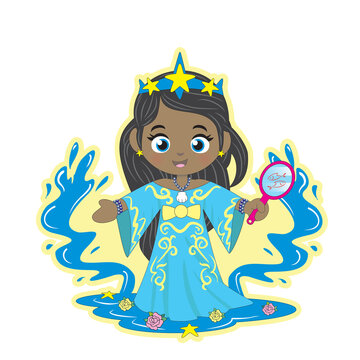 Iemanj&aacute; or Yemanja, an orisha from candomble. That lady is the queen of the seas and rivers. Character inspired in african religions, very popular in Brazil.  Illustration in vector style. 