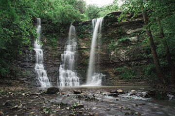 Scenic Twin Falls, Triple Falls in Arkansas - 411642206