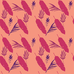 Trendy Tropical Vector Seamless Pattern. Banana Leaves Feather Dandelion Monstera Tropical Seamless Pattern.