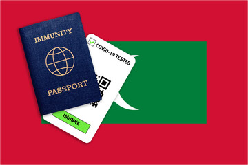 Immunity passport and test result for COVID-19 on flag of Maldives