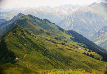 Panorama of Alps opening from Fellhorn peak, Bavaria, Germany