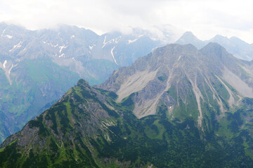 Panorama of Alps opening from Fellhorn peak, Bavaria, Germany