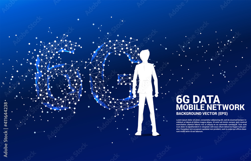 Poster polygon dot connect line shaped 6g mobile network. concept for mobile phone data technology.