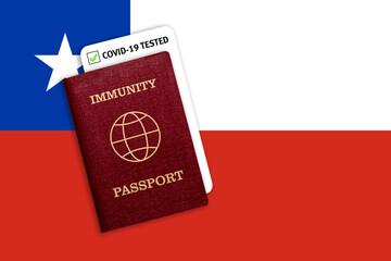 Immunity passport and test result for COVID-19 on flag of Chilie