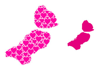 Love mosaic and solid map of Flevoland Province. Collage map of Flevoland Province is formed with pink lovely hearts. Vector flat illustration for dating abstract illustrations.