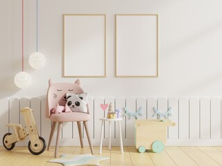 Mock up poster frame in children room,kids room,nursery mockup.