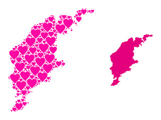 Love mosaic and solid map of Gotland Island. Mosaic map of Gotland Island composed with pink lovely hearts. Vector flat illustration for love abstract illustrations.
