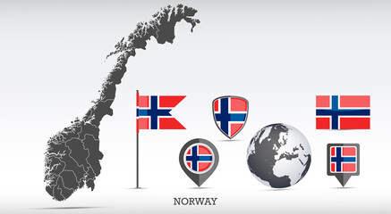 Norway map and flag set