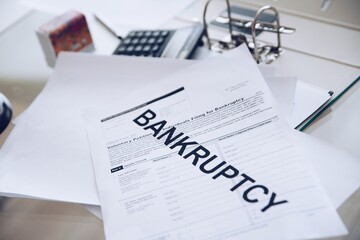 Bankruptcy legal law document process company insolvency during of pandemic. Bankruptcy form.