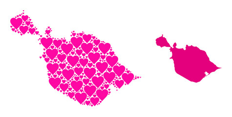 Love mosaic and solid map of Heard and McDonald Islands. Mosaic map of Heard and McDonald Islands is created with pink lovely hearts. Vector flat illustration for dating concept illustrations.