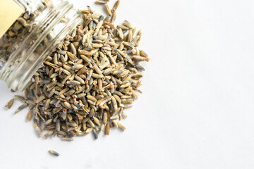 Dried French Lavender Spilled from a Jar