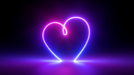 3d render, abstract ultraviolet background with neon heart frame. Modern minimal line art. Valentines Day romantic symbol glowing in the dark © NeoLeo