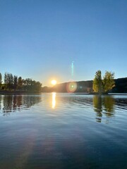 Fototapeta na wymiar Sunrise over Banks Lake in Eastern Washington on a warm summer morning.
