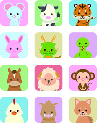 十二支新年イラストカード : Zodiac New Year Illustration Card