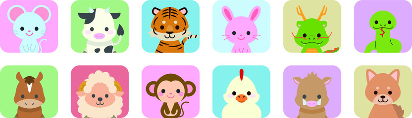 十二支新年イラストカード : Zodiac New Year Illustration Card