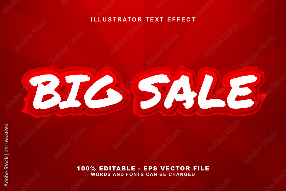 Poster big sale, 3d editable text effect red gradation. template with bold font concept use for brand label