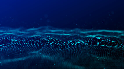 Wave 3d. Wave of particles. Abstract Blue Geometric Background. Big data visualization. Data technology abstract futuristic illustration. 3d rendering.