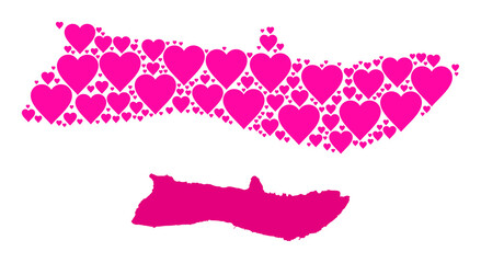 Love collage and solid map of Molokai Island. Collage map of Molokai Island designed with pink lovely hearts. Vector flat illustration for marriage concept illustrations.