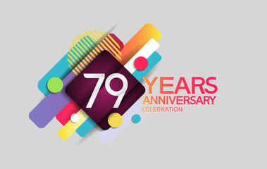 79 years anniversary colorful design with circle and square composition isolated on white background can be use for party, greeting card, invitation and celebration event