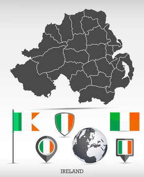 Ireland map and flag set