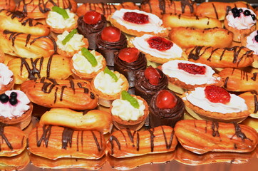 fruit and cream cakes at a wedding in Romania