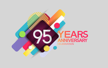 95 years anniversary colorful design with circle and square composition isolated on white background can be use for party, greeting card, invitation and celebration event