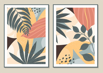 Fototapeta na wymiar Botanical set vector wall art. Abstract pattern of flowers and branches for collages, posters, covers, ideal for wall decoration. Vector.
