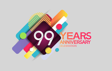 99 years anniversary colorful design with circle and square composition isolated on white background can be use for party, greeting card, invitation and celebration event